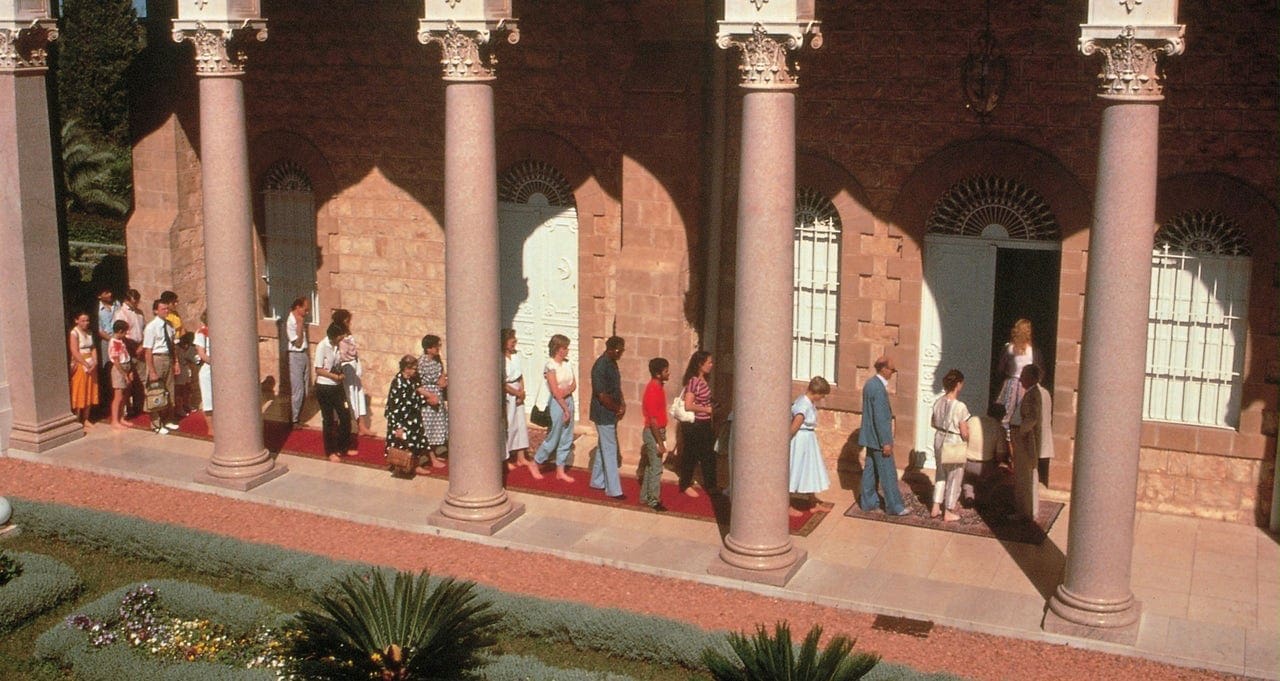 Baha'i pilgrims visit the Shrine of the Bab on Mount Carmel.